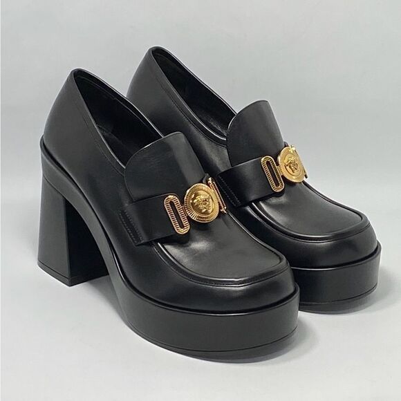 Versace Logo Leather Platform Pumps size 40 - Picture 1 of 13